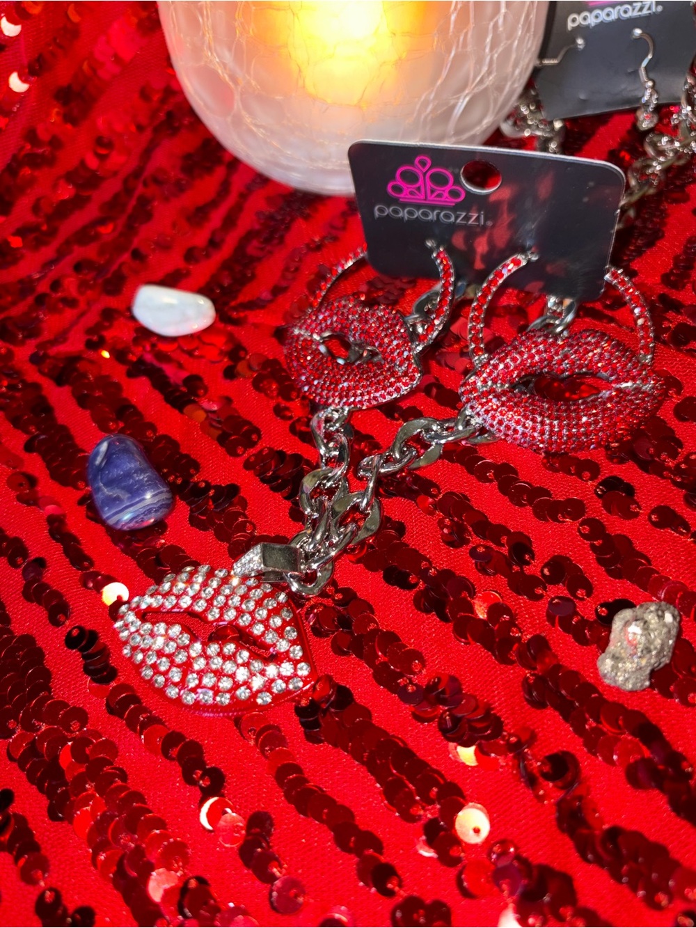 paparazzi Red Crystal Lip Necklace and Earrings Set